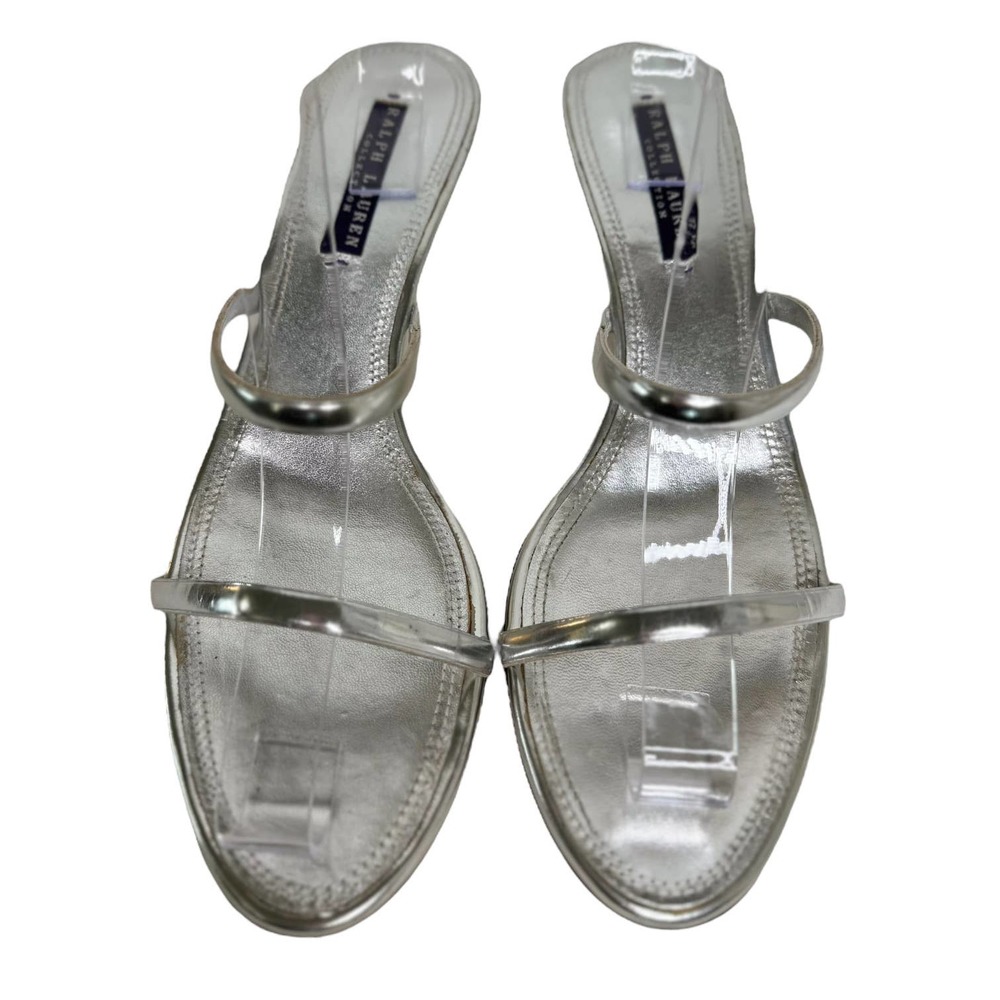 Ralph Lauren Collection 9.5 Silver Kitten 2.5" Heels 2 Straps Original $495 B05